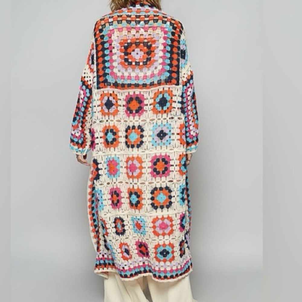 POL Multicolor granny Crochet patchwork Sweater c… - image 2